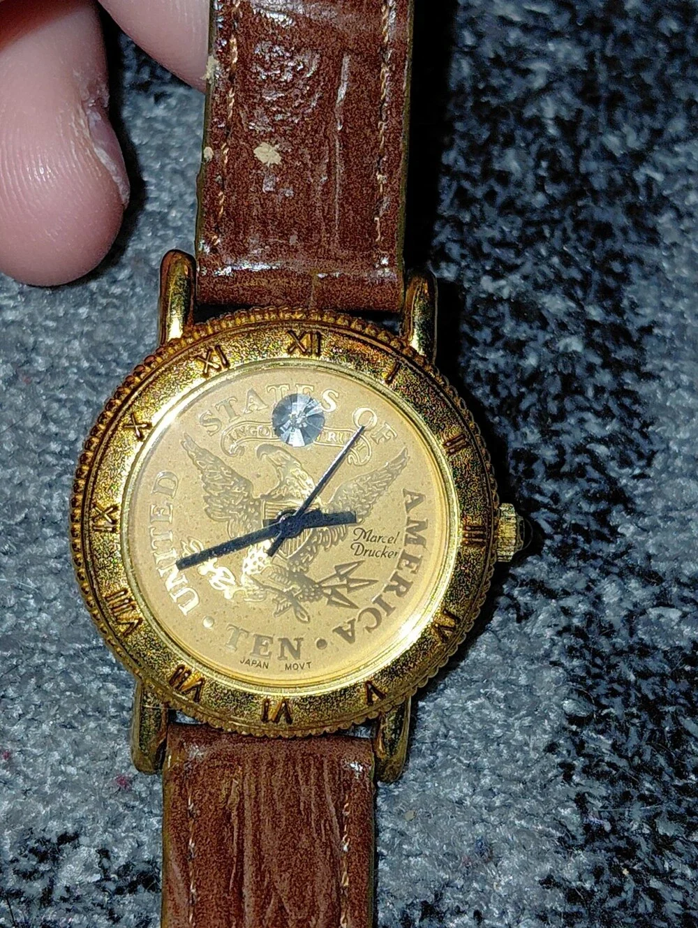Vintage Marcel Drucker $10 Gold Eagle Coin Watch Leather Strap 90s Americana CC